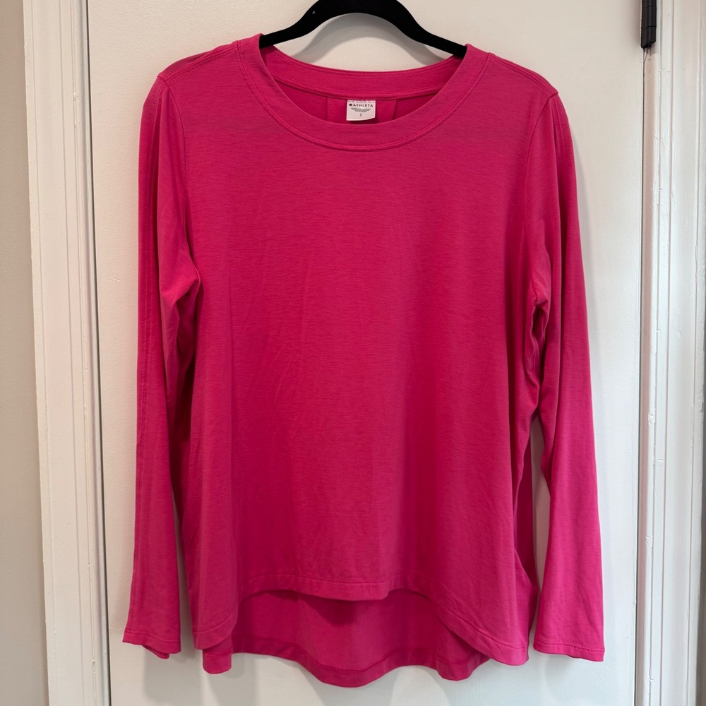 Athleta Hot Pink Long Sleeve‎ Top Lightweight Hi-Low Hem Womens Small
